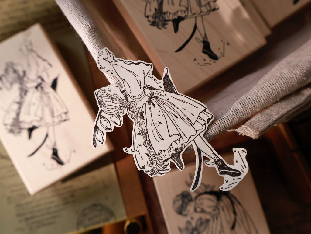 Flowers and Girl Wooden Stamp
