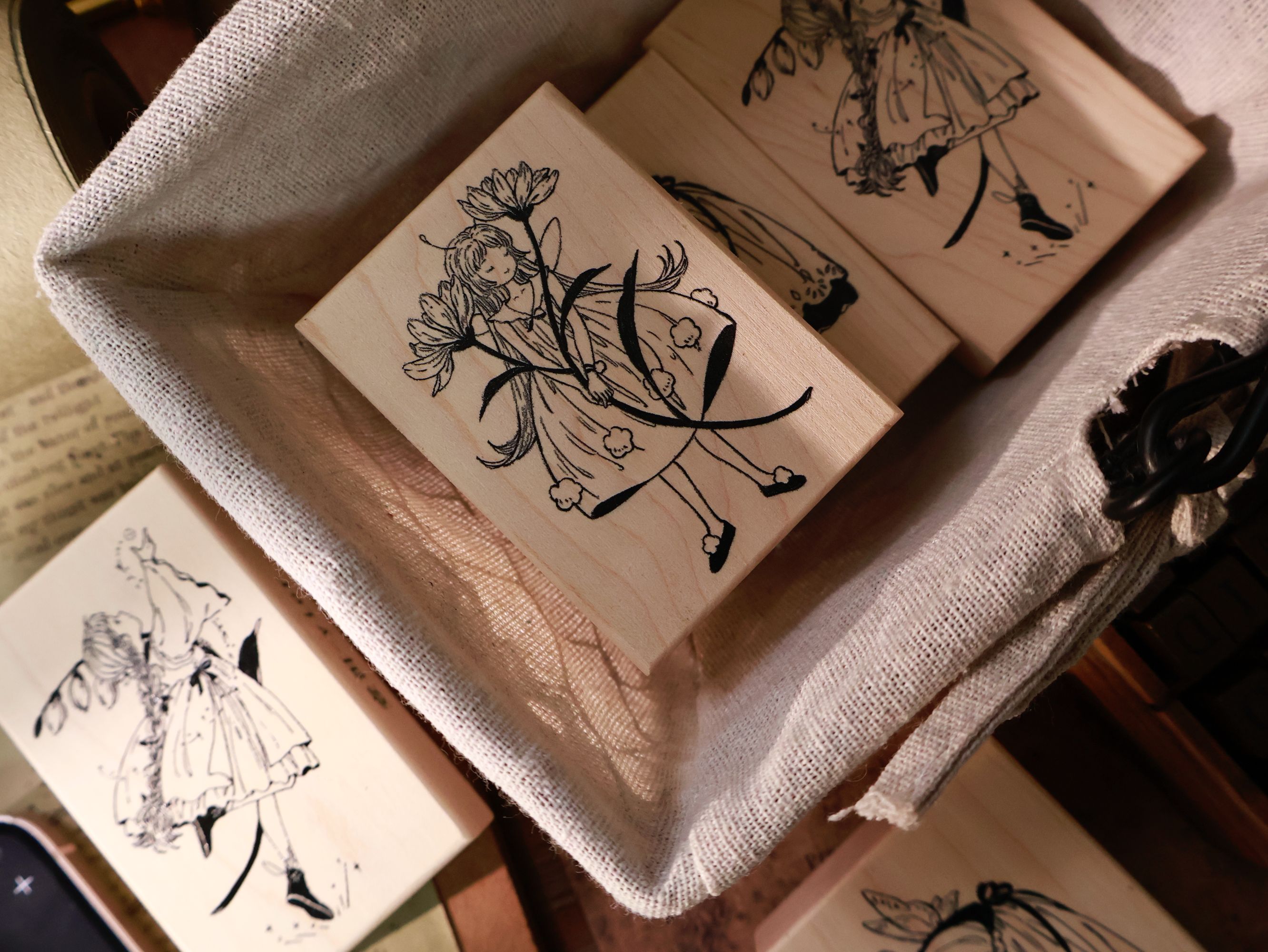 Flowers and Girl Wooden Stamp