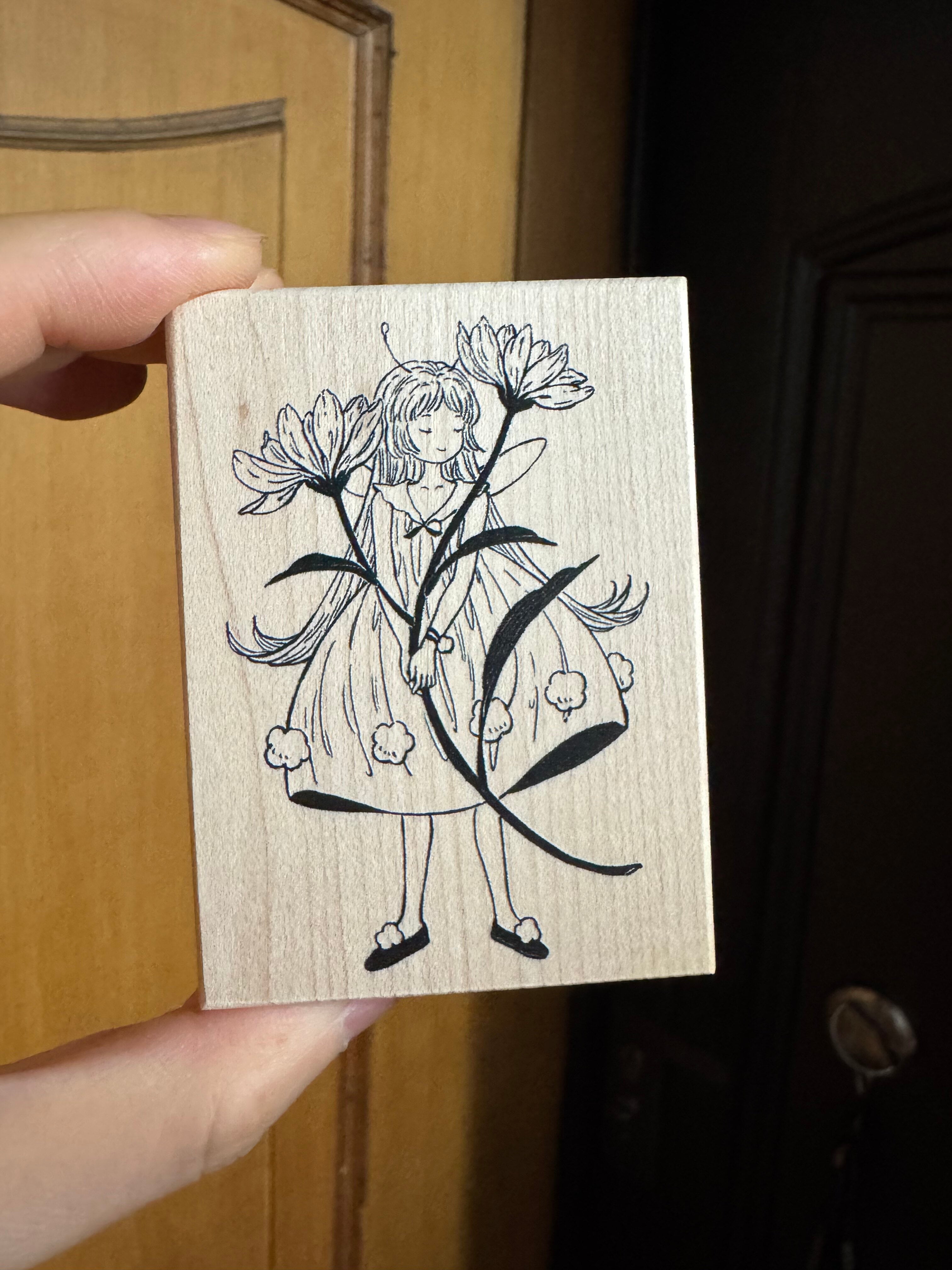 Flowers and Girl Wooden Stamp