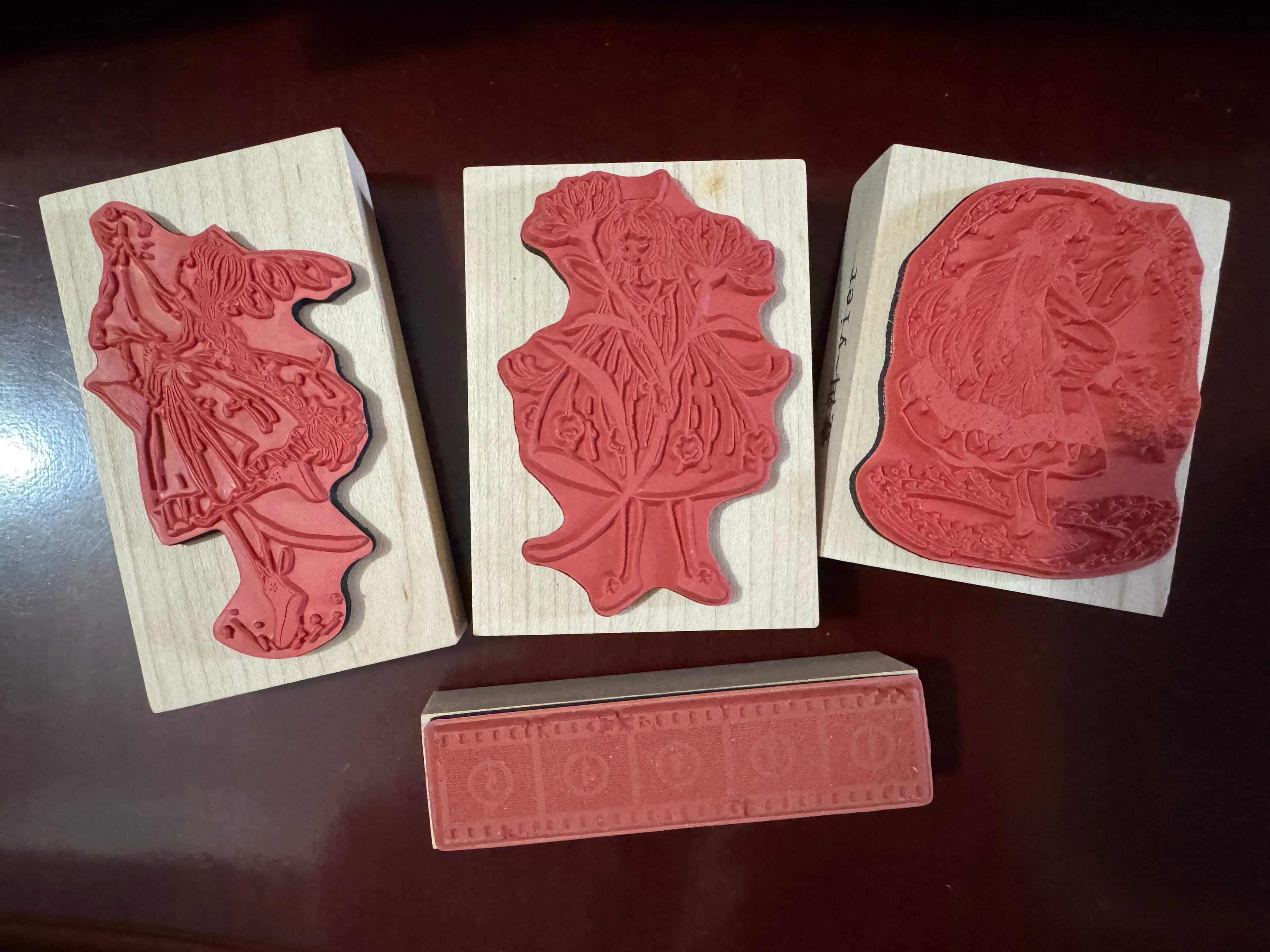 Flowers and Girl Wooden Stamp