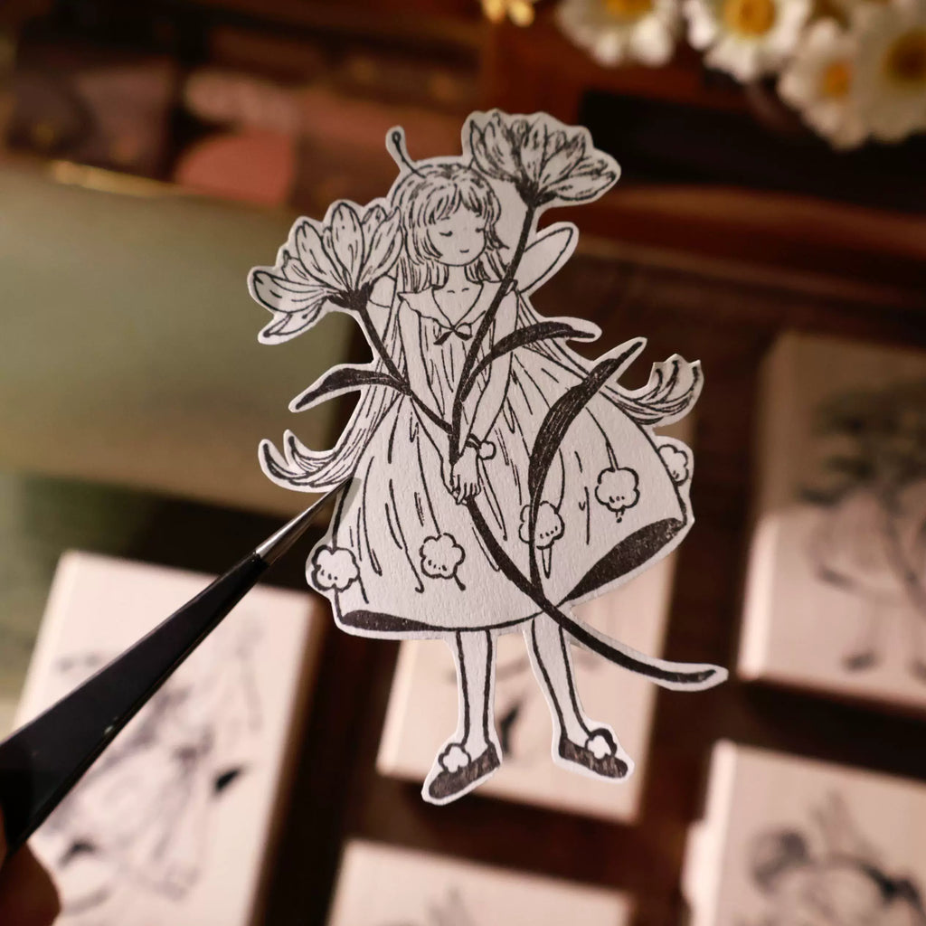 Flowers and Girl Wooden Stamp