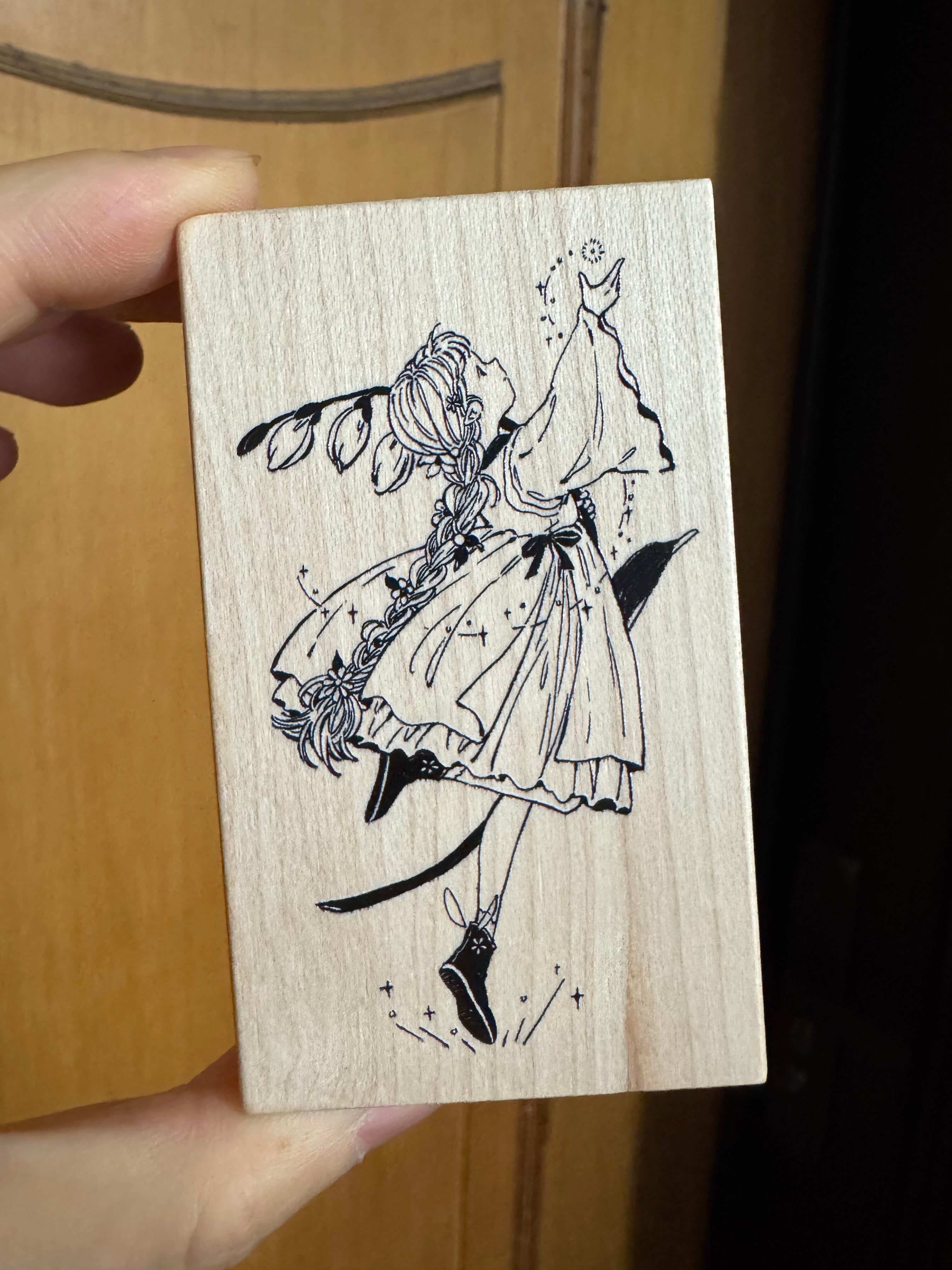 Flowers and Girl Wooden Stamp