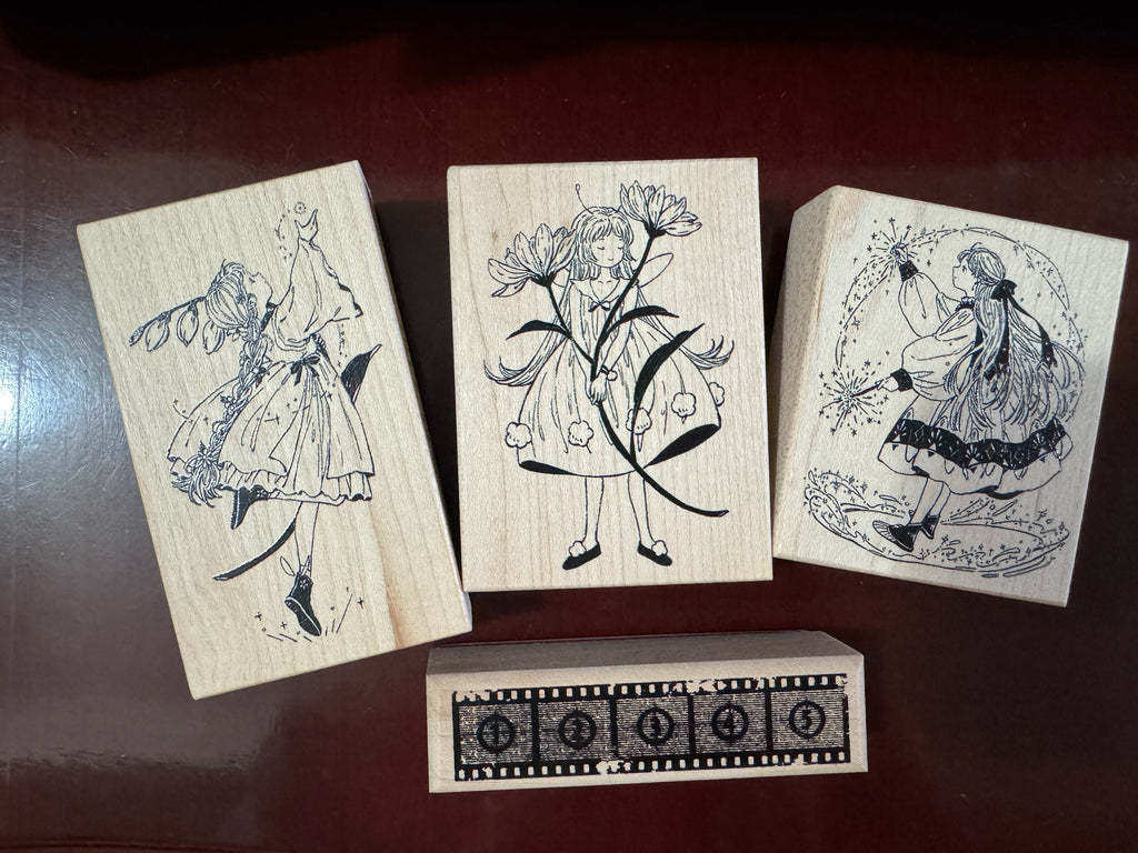 Flowers and Girl Wooden Stamp