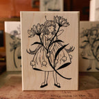 Flowers and Girl Wooden Stamp