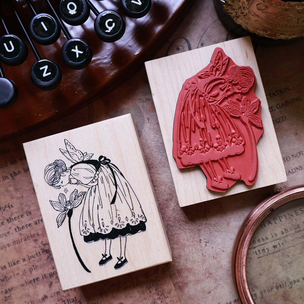 Flowers and Girl Wooden Stamp